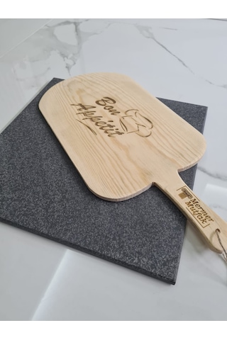 Doğal Bazalt Fırın Pişirme Taşı & Ahşap Fırın Küreği 30X30 + Kürek