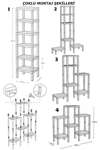6 Katlı Düzenleyici Raf Ünitesi, Kitaplık, Gri