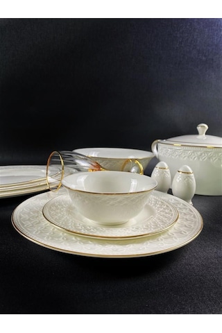Monno English Bone Gold Line 59 Parça 12 Kişilik Yemek Takımı