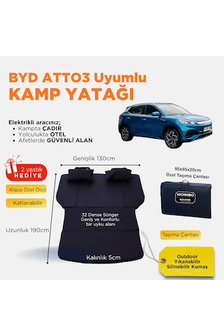Byd Atto3 Uyumlu Araç Kamp Yatağı Siyah Byd Atto3 Uyumlu Araç Kamp Yatağı Siyah
