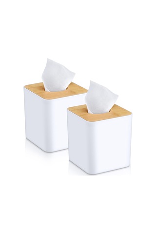 Fosenze Bambu Havlu Kutusu Kapakları Kare, 2 Adet - Banyo, Yatak Odası, Masa İçin Pratik Ve Şık Organizasyon Beyaz Beyaz