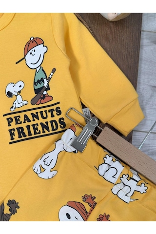 Bisiklet Yaka Peanuts Friends Baskılı Alt Üst Pijama Takımı 4bb2 Sarı