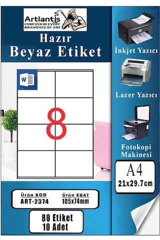 A4 Hazır Etiket 105x74 Mm 10 Sayfa 1 Paket 8 Li Kendinden Yapışkanlı Fotokopi Lazer İnkjet Kağıdı Yazıcılar İçin Uyumlu