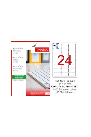 Tanex Tw-2024 Ebat 64 X 34 MM Lazer Etiket A4 Sayfada 24 Etiket Tanex Tw-2024 Ebat 64 X 34 MM Lazer Etiket A4 Sayfada 24 Etiket