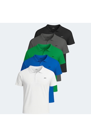 Slazenger SLOAN 5 li Set Erkek  Beyaz - Siyah - Koyu Gri - Saks Mavi - Yeşil Tişört