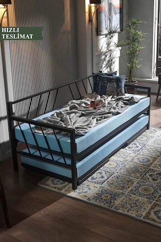 Glory Yavrulu Daybed Tek-çift Kişilik Sedir Metal Karyola Siyah