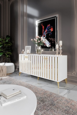 DUBAİ KONSOL MDF MEBRAN KAPAK BEYAZ GOLD