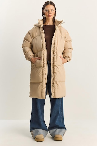 Shade Kadın Cep Detaylı Astarlı Kapüşonlu Uzun Puffer Mont 1129 60283868 - Bej