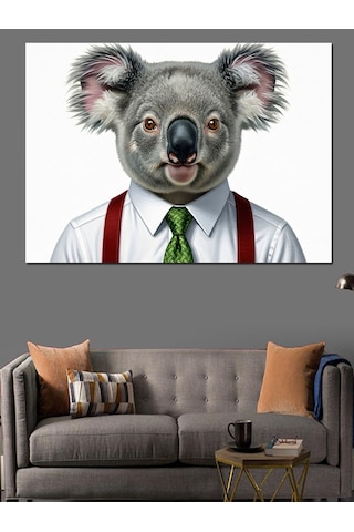 Kravatlı Sevimli Koala Portresi Dekoratif Kanvas - Mdf Ahşap Tablo