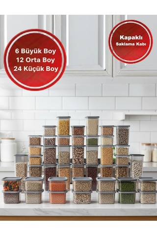 42'li Set Premium Saklama Kabı Şeffaf - Gri