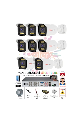 8 Kameralı Gece Renkli 8 Adet Warm Ledli Yeni Nesil 5 Mp Kuruluma Hazır Güvenlik Kamerası Seti