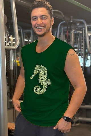 Bluu Kolsuz Spor T-shirt Tank Top Spor Atlet Fitness Atlet