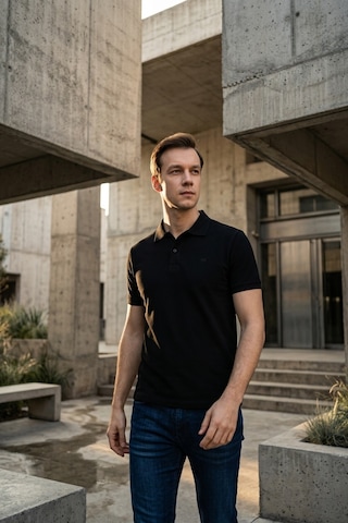 Süvari Slim Fit Düz Baskısız Pike Düğmeli Polo Yaka Nefes Alabilen T-shirt Siyah