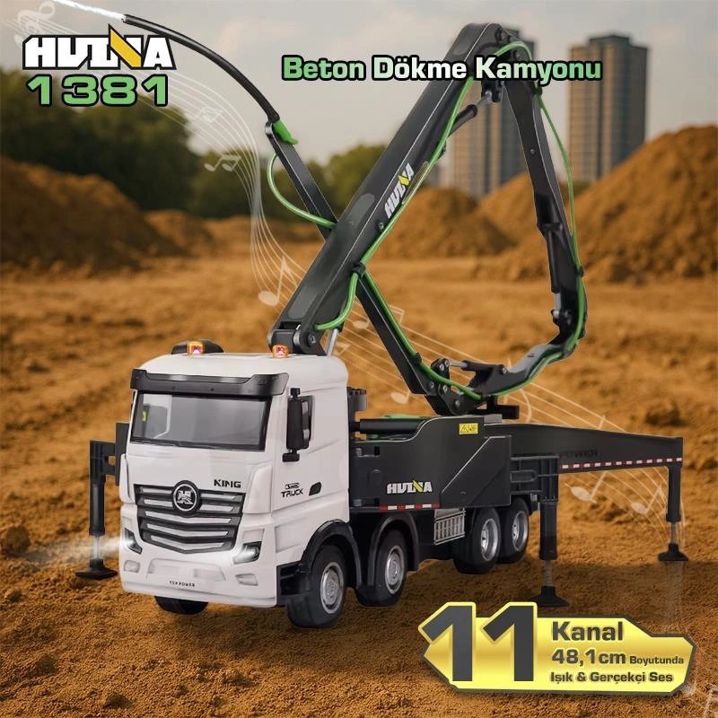 Huına 1381 1/18 11ch Beton Çimento Dökme Kamyonu İş Makinesi İnşaat Uzaktan Kumandalı Rc Model Gri -2.4ghz Gerçekçi Similasyon Ses Ve Işık Sistemi Huına1381-1 7600000034949