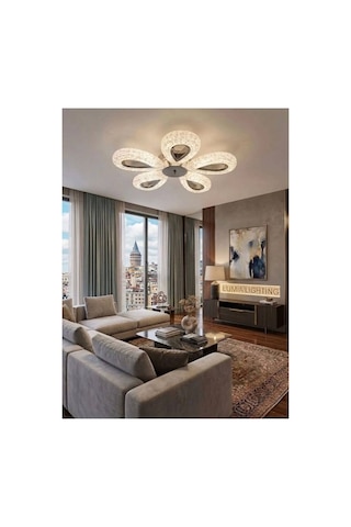 LumiaLighting Damla Model 5"li Gümüş Kumandalı 3 Renk Modu Ledli Modern Plafonyer Salon Mutfak Çocuk Yatak Odası Led Avize