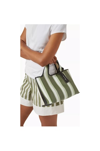 3.1 Phillip Lim Mini Çift Çizgili Pazar Çantası, Şık & Kompakt, Kaplamalı Kanvas El Çantası Yeşil