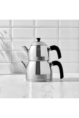 Hisar Optima Venüs İndüksiyon Tabanlı Midi Çelik Çaydanlık Siyah Inox