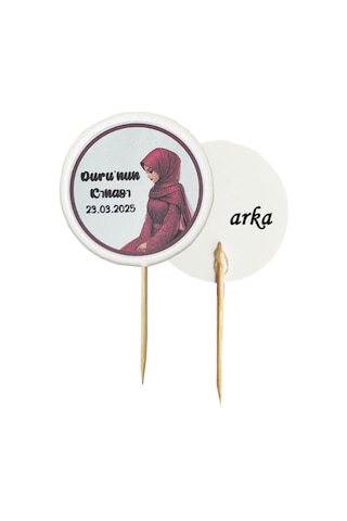 20 Adet Kişiye Özel Yuvarlak Bayraklı Baskılı Kına Hatırası Pasta Kürdanı 6,5 Cm -2