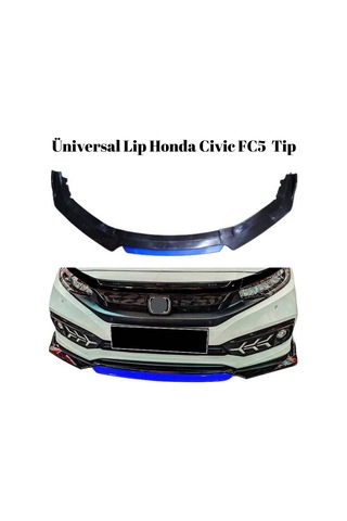 Üniversal Lip Honda Civic FC5 Tip Mavi Detaylı Ön Tampon Eki Kanatlı Lip 4 Parça