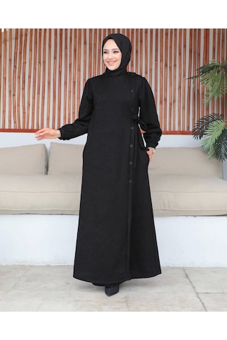 Bağlamalı Çıt Çıt Detaylı Ferace , Siyah Siyah