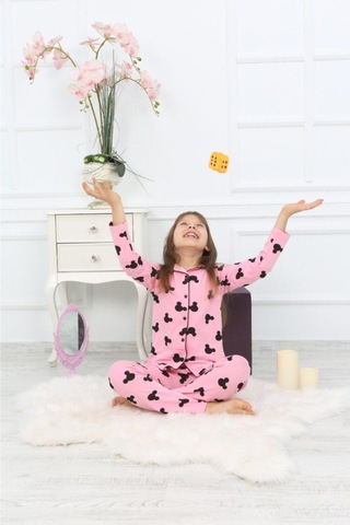 Kız Çocuk Pembe Renk Efsane Mickey Mouse Karakter Baskılı Desenli Pijama Alt Üst Takım Pembe