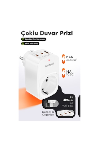 Diğer - Usb Şarj Ve Priz Tekli Priz Usb Ve Type C Şarj Duvar Tipi Priz Çoklayıcı