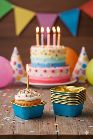 Mavi Cupcake Kapsülü İçi Metalize Gold 25'li - Kek Ve Cupcake Sunum Kapsülü Diğer