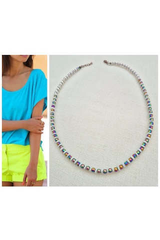 Termal Kuvars Doğal Taş Ve Mercan Doğal Taşlı Bayan Kolye Çok REnkli