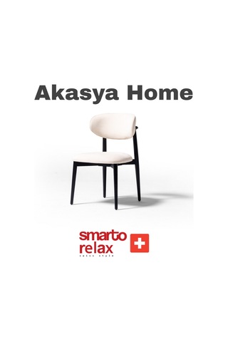 Smarto Relax Akasya Home 2'li Yemek Masası Sandalye Seti - Siyah Ahşap Ayaklı, Beyaz Kumaş Siyah & Beyaz