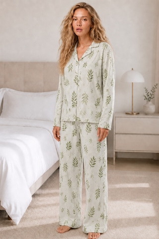 Womanandkids Night Çağla Yeşili Kadın Casual Esnek Bol Çağla Pijama Takımı 4669