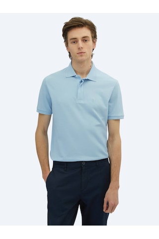 Kip Mavi Düz Polo Yaka %100 Pamuk T-shirt