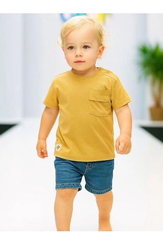 Çikoby Erkek Bebek Basic Cep Detaylı Tshirt-15856 Hardal