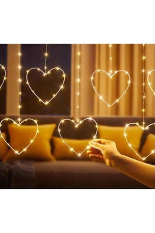 Mey İthalat Kalpli Perde Led Işıklar, Sevgililer Günü Romantik Led Aydınlatma Çok Renkli
