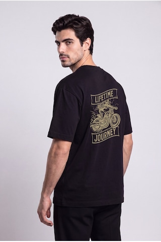 Black Nova Oversize Baskılı Unisex %100 Pamuk T-shirt Lifetime Journey Siyah