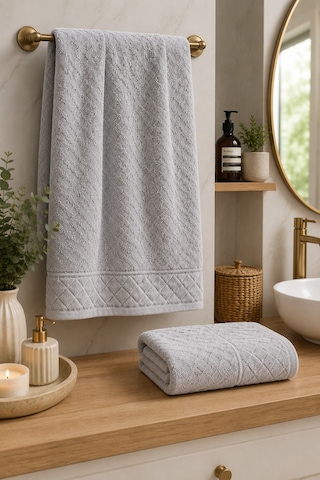 Kristal 2 Li Banyo Havlu Seti 50 90 Baş Havlusu + 90 150 Banyo Havlusu - Gri