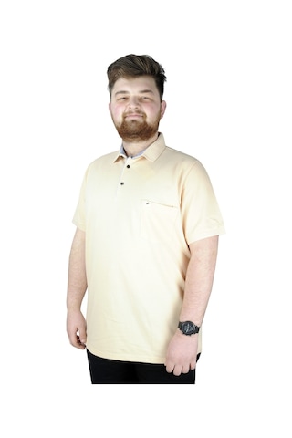 Mode Xl Battal Beden Erkek Tshirt Polo Yaka Cepli Klasik Pike 20552 Bej 001