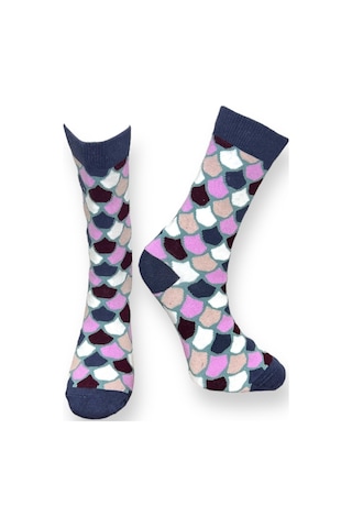 3'lü Unısex Balık Ve Geometrik Tasarımlı Esnek Nem Alabilen Pamuklu Spor Soket Çoraplar Çok Renkli