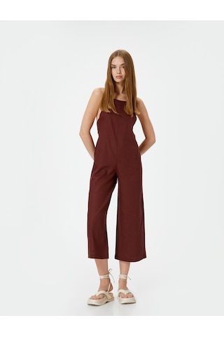 Koton Keten Tulum Kapri Boy Cepli Arkası İnce Askılı Kahverengi 4sal40001ıw Kahve