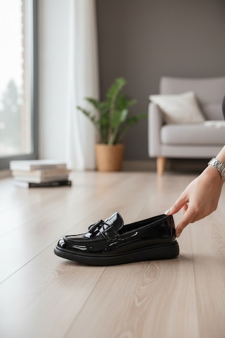 Enoch Hakiki Deri Siyah Püsküllü Casual Loafer Esnek Ve Kalın Tabanlı Siyah Rugan