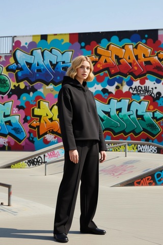 Benerly Kadın Kapüşonlu Düşük Kol Oversize Örme Sweatshirt Fonksiyonel Da siyah