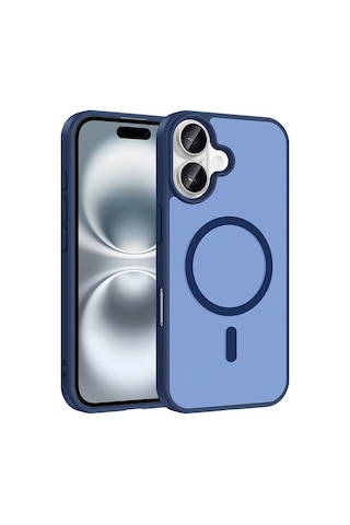 Ardemix Apple iPhone Uyumlu 16 Plus Kılıf M-safe Şarj Özellikli Zore Babet Kapak - Mavi