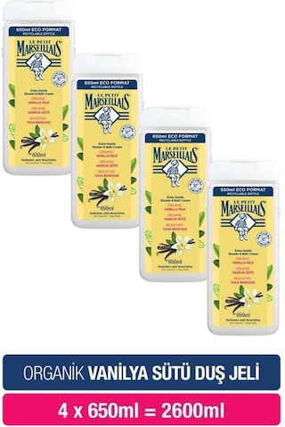 Le Petit Marseiliais Vanilya Sütü Banyo ve Duş Jeli Avantajlı Paket 4 x 650 ML + Lif