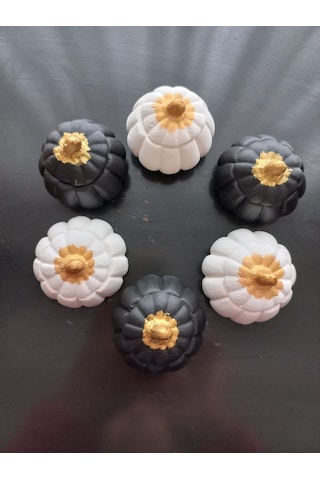 Mini Balkabağı 6'lı Lokumluk, Kahve Yanı Sunumluk Siyah Beyaz Dekoratif Obje 06