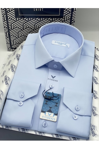 Fitmens Klasik Uzun Kol Cepsiz Likralı Rahat Kumaş Erkek Gömlek Fs-004517 - Mavi-3189 MAVİ