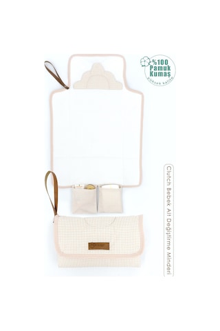 Mordesign Bebek Çanta Alt Açma Minderi, Alt Değiştirme Pedi, Taşınabilir Bakım Çantası, Clutch Seri,kahverengi Ekru Zg959-1 Ekru