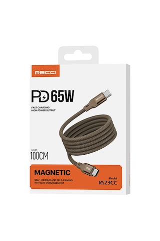 Recci RS23CC Magnetic Serisi Type-C to Type-C PD 65 W Hızlı Data ve Şarj Kablosu 1 M Desert Gold