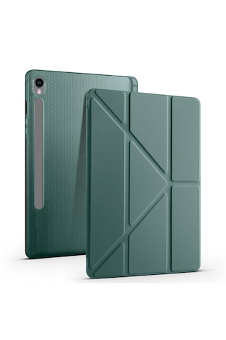 Samsung Galaxy Tab S10 Fe İle Uyumlu Kılıf Tri Folding Kalem Bölmeli Katlanabilir Standlı Pu Deri Yumuşak Kapak Kapaklı Kılıf