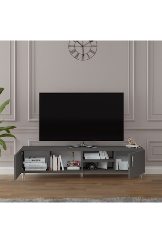 Asra Trend Tv Ünitesi T-12 %100 MDF 180 cm Tv Sehpası Dolaplı Raflı Koyu Gri