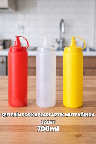 Destpak 700 Ml 3 Adet Sos Yağ Şişesi - Sos Kabı - Şeflerin Yağ Kabı - Profesyonel Yağdanlık Sosluk Çok Renkli