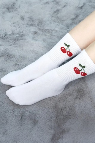 Hitit Socks Kadın 6 Çift Premium Kalite Renkli Çizgili Ve Meyve Desenli Nefes Alabilen Tenis Çorabı Beyaz